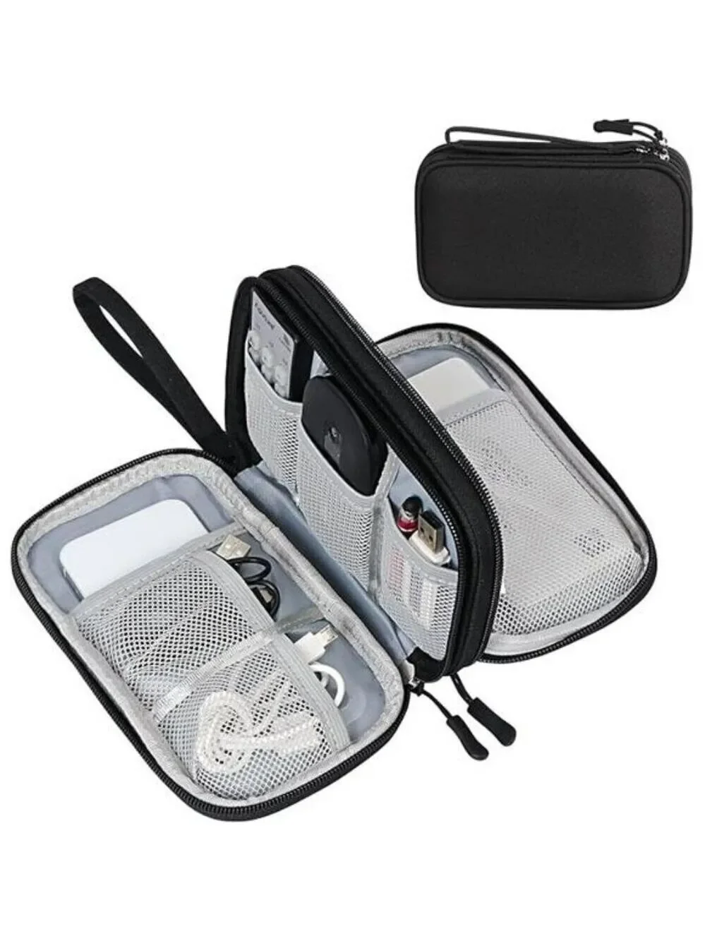 FYY Travel Cable Organizer Waterproof Electronics Storage Case Black Pouch
